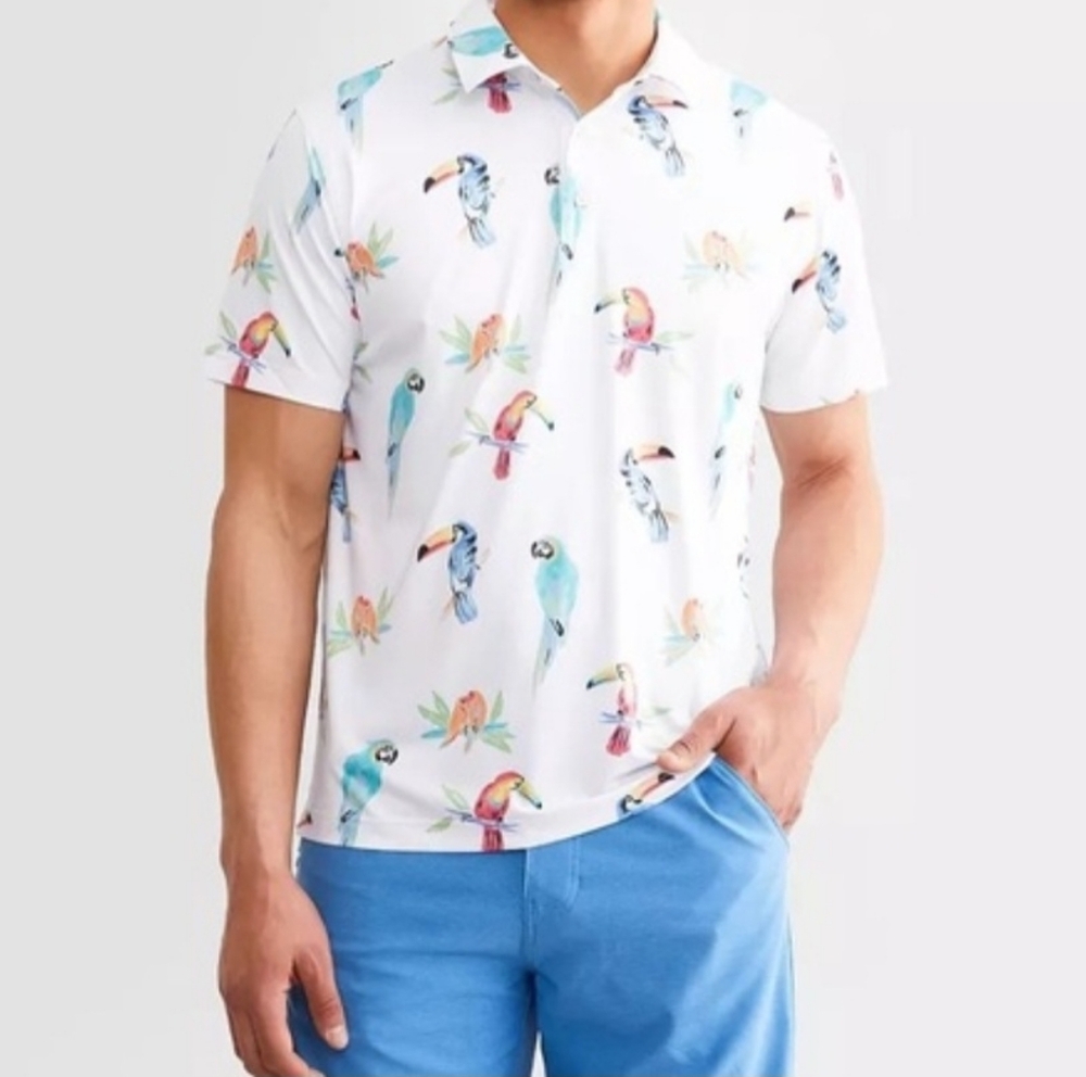 Chubbies The Dude Where's Macaw Performance Polo Shirt Men's Sz XL Golf Casual